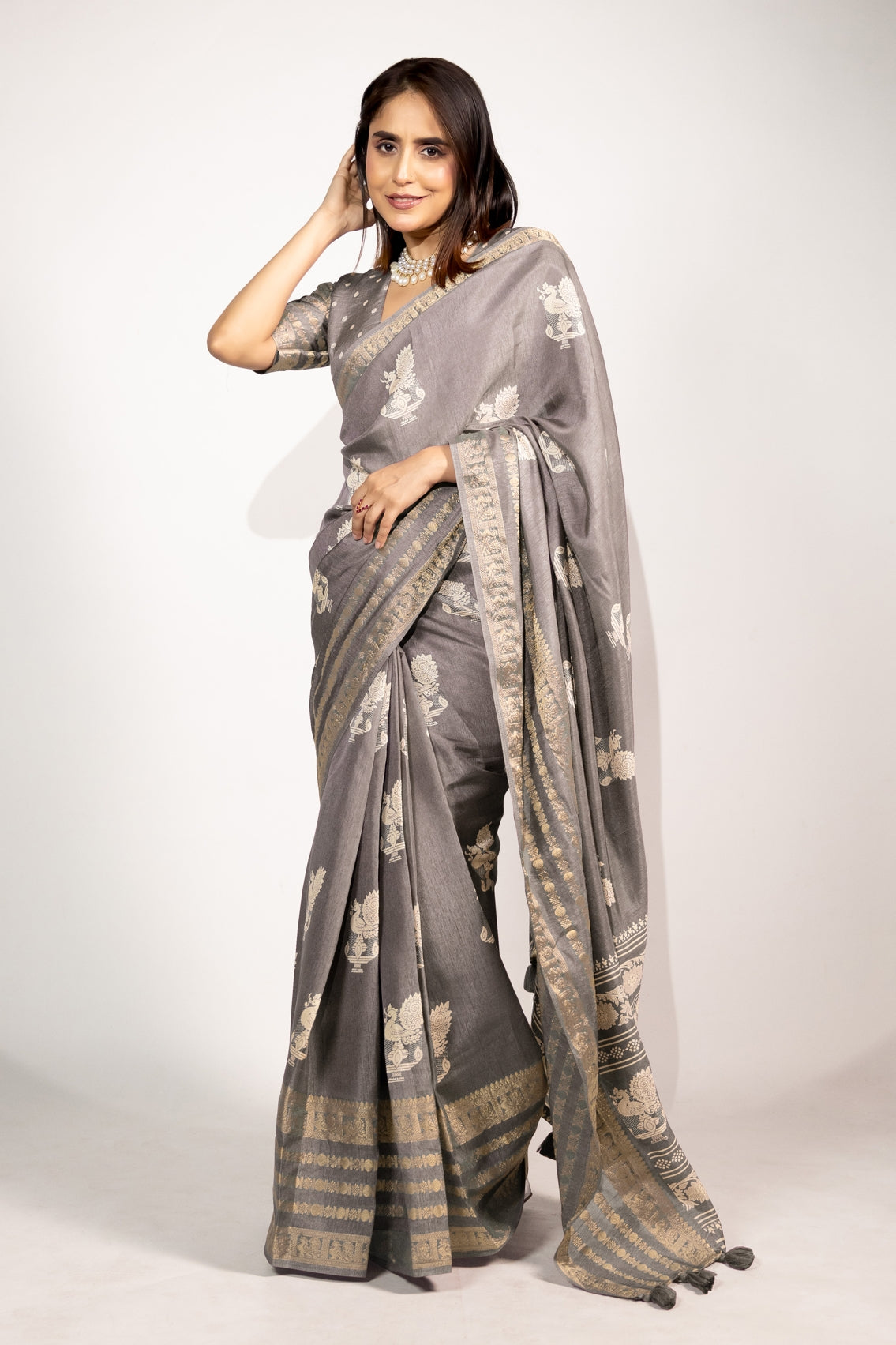 Beautiful Cotton Silk Peacock Block Print Saree With Unstitched Blouse