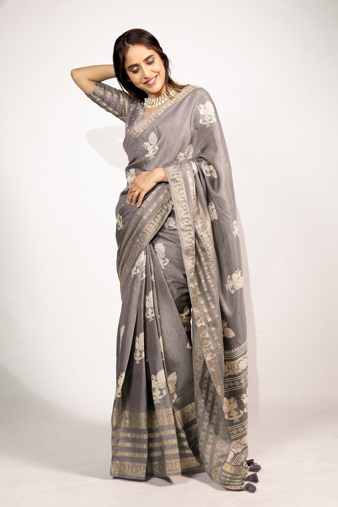 Beautiful Cotton Silk Peacock Block Print Saree With Unstitched Blouse