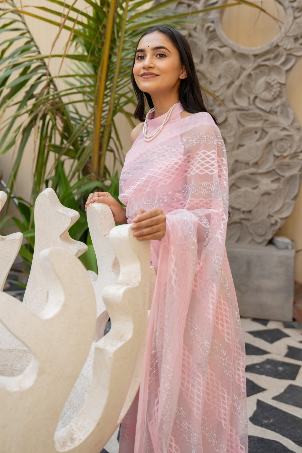 Trendy Thread Embroidred Net Saree