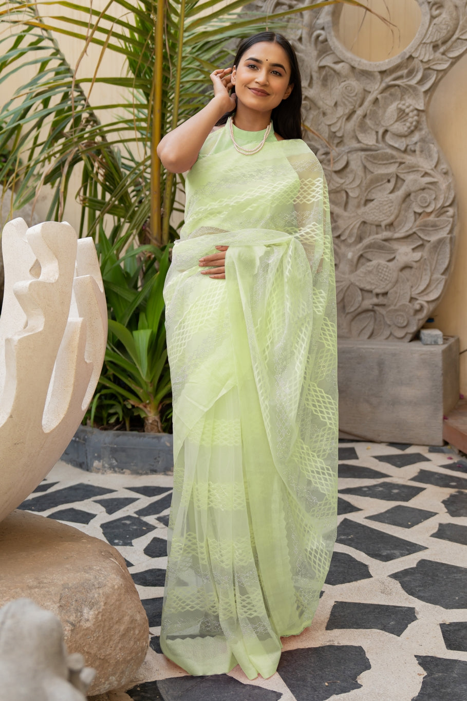 Trendy Thread Embroidred Net Saree