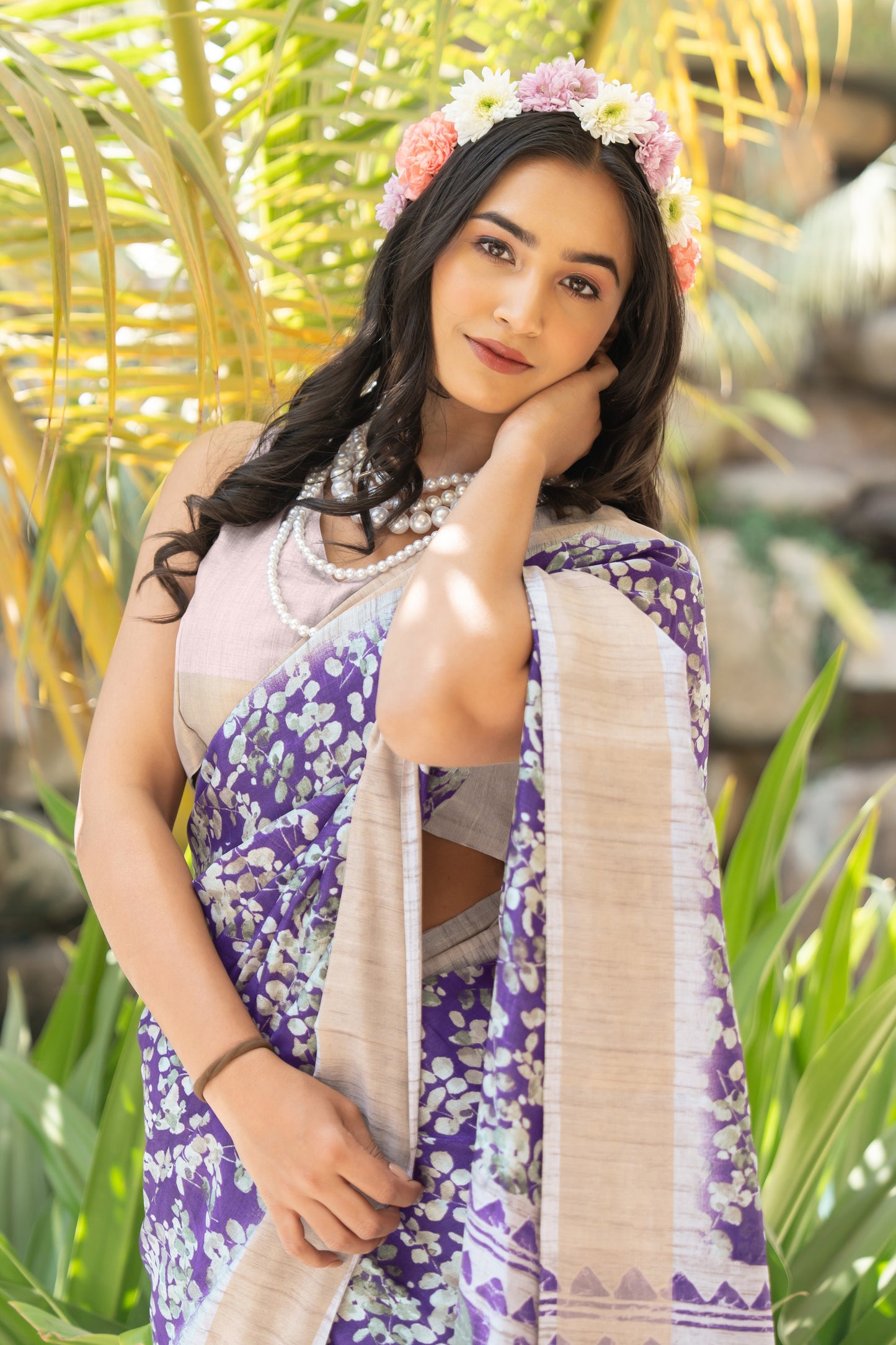Latest Silk Blend,Cotton Silk Abstract Print Saree With Unstitched Blouse