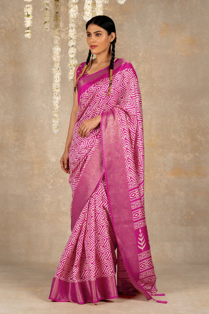 Latest Cotton Silk Geometric Print Saree With Unstitched Blouse