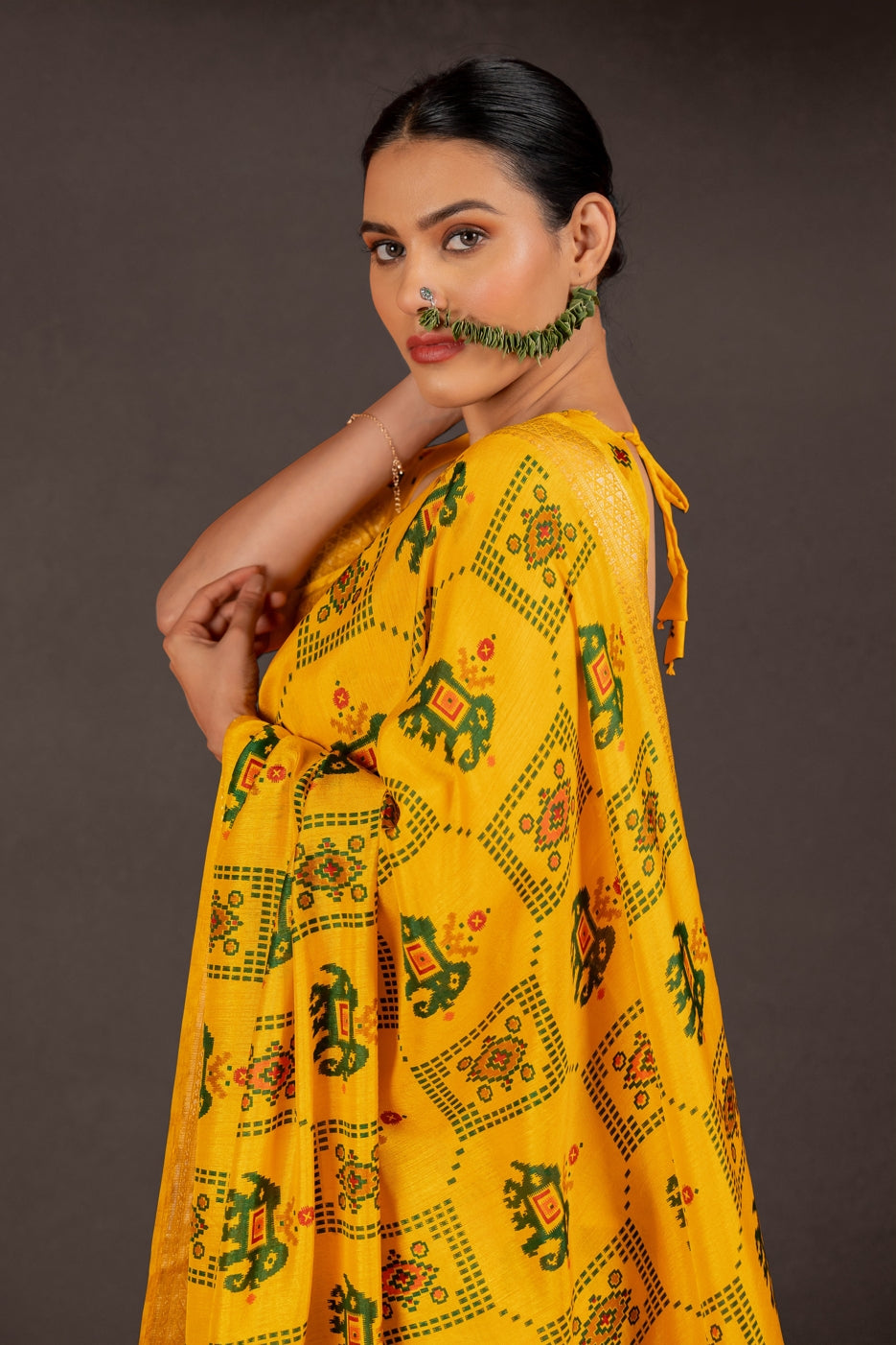 Latest Cotton Silk Patola Print Saree With Unstitched Blouse