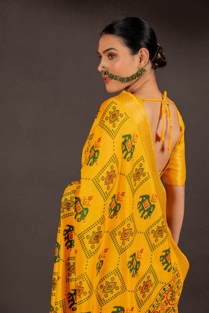 Latest Cotton Silk Patola Print Saree With Unstitched Blouse