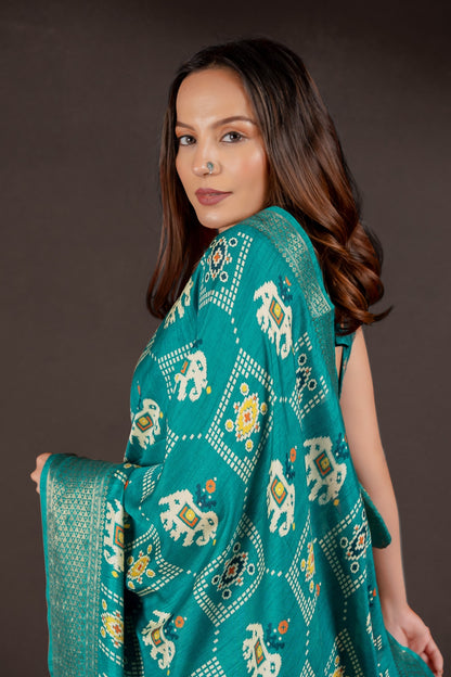 Latest Cotton Silk Patola Print Saree With Unstitched Blouse