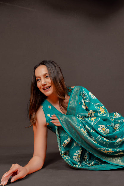 Latest Cotton Silk Patola Print Saree With Unstitched Blouse