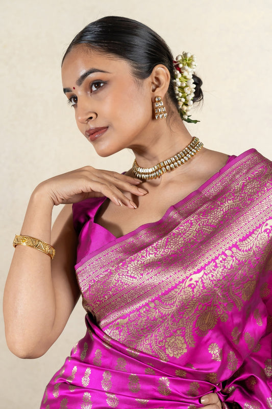 Golden Blossom Banarsi Silk Saree