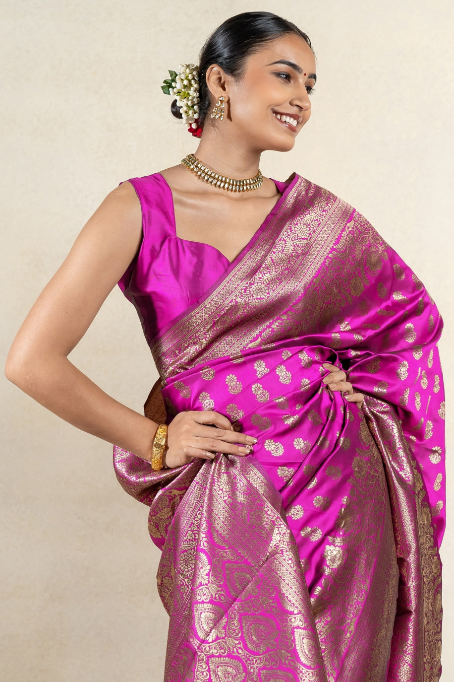 Golden Blossom Banarsi Silk Saree