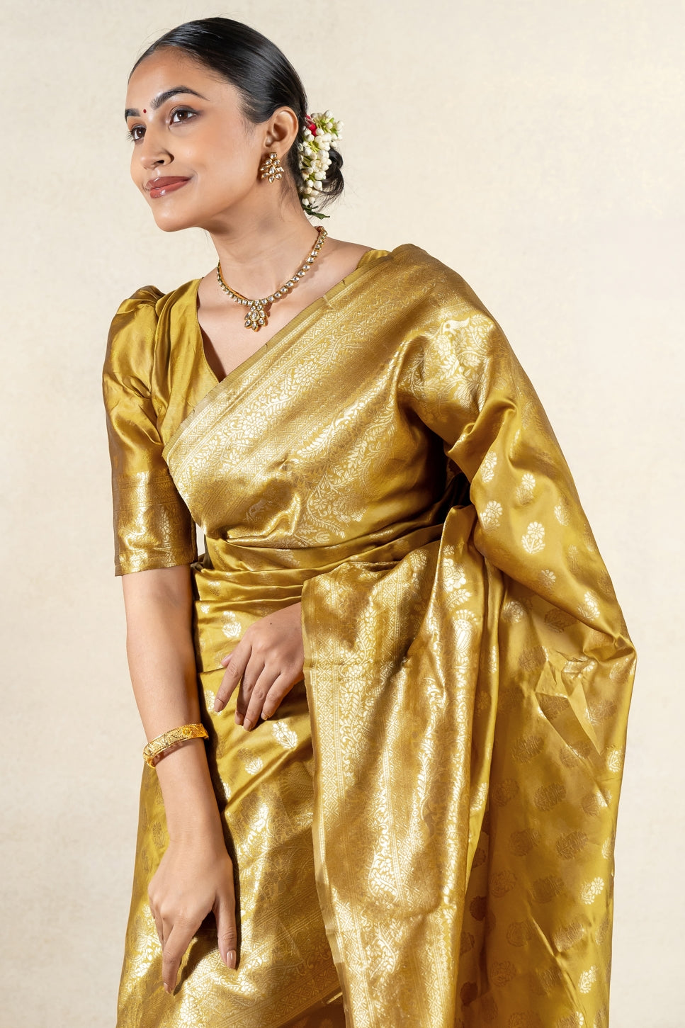 Golden Blossom Banarsi Silk Saree