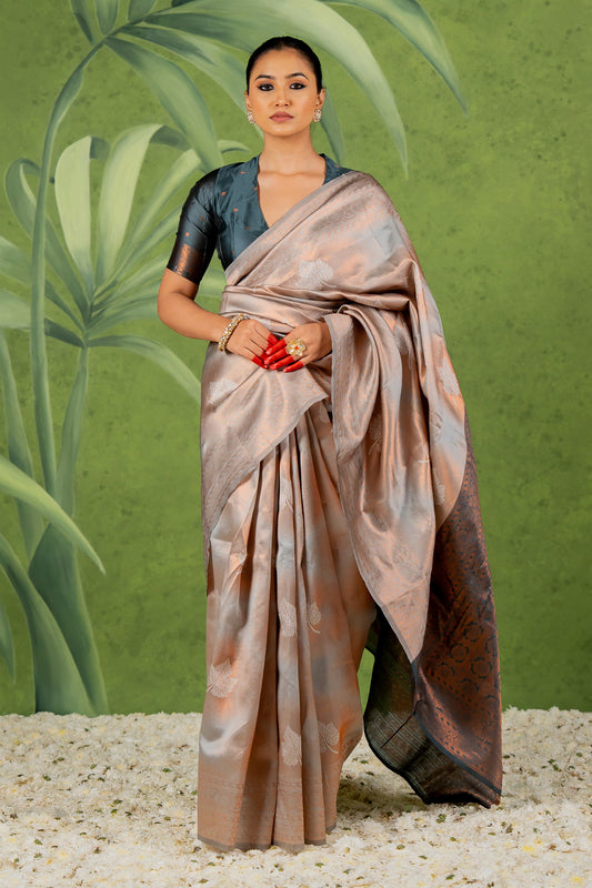 Copper Zari Woven Design Silk Blend Saree