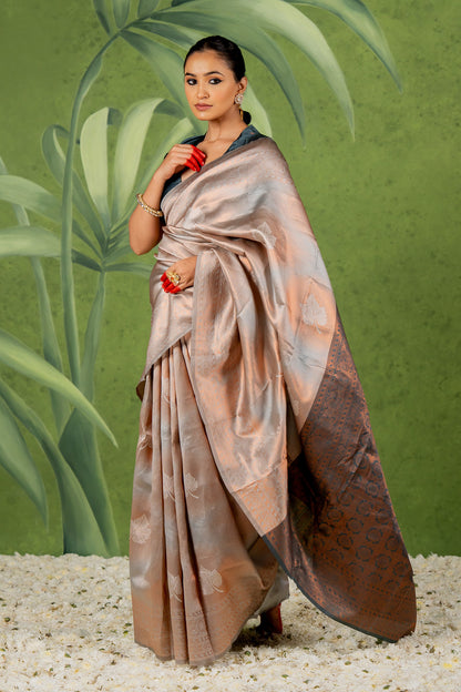 Copper Zari Woven Design Silk Blend Saree