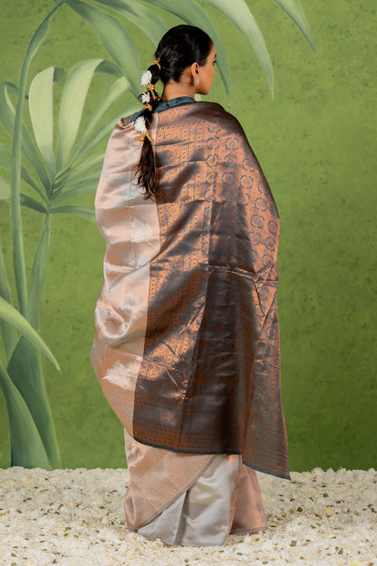 Copper Zari Woven Design Silk Blend Saree