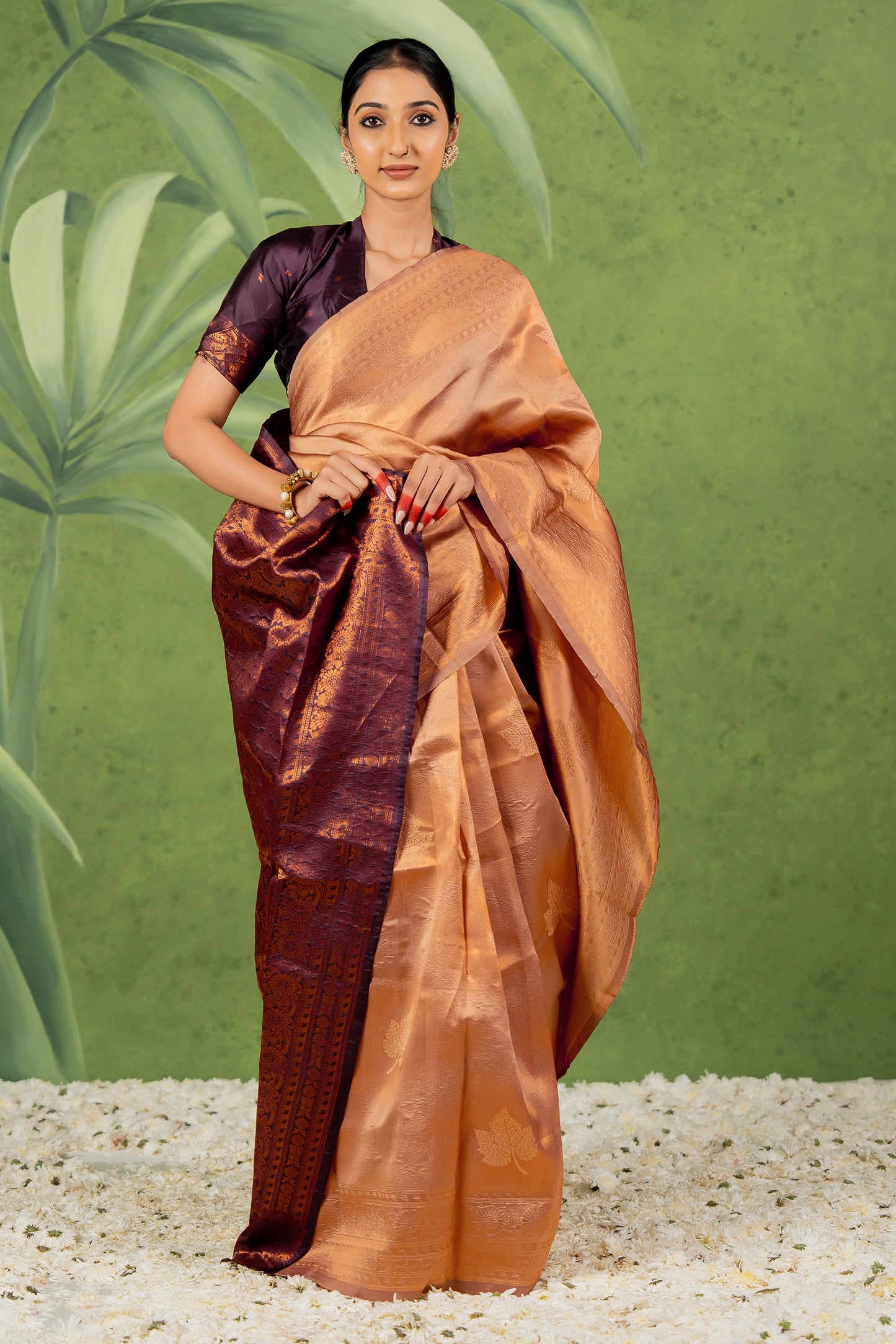 Copper Zari Woven Design Silk Blend Saree