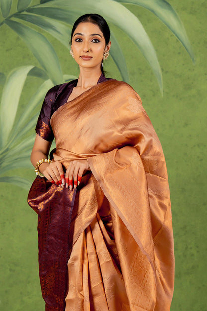 Copper Zari Woven Design Silk Blend Saree