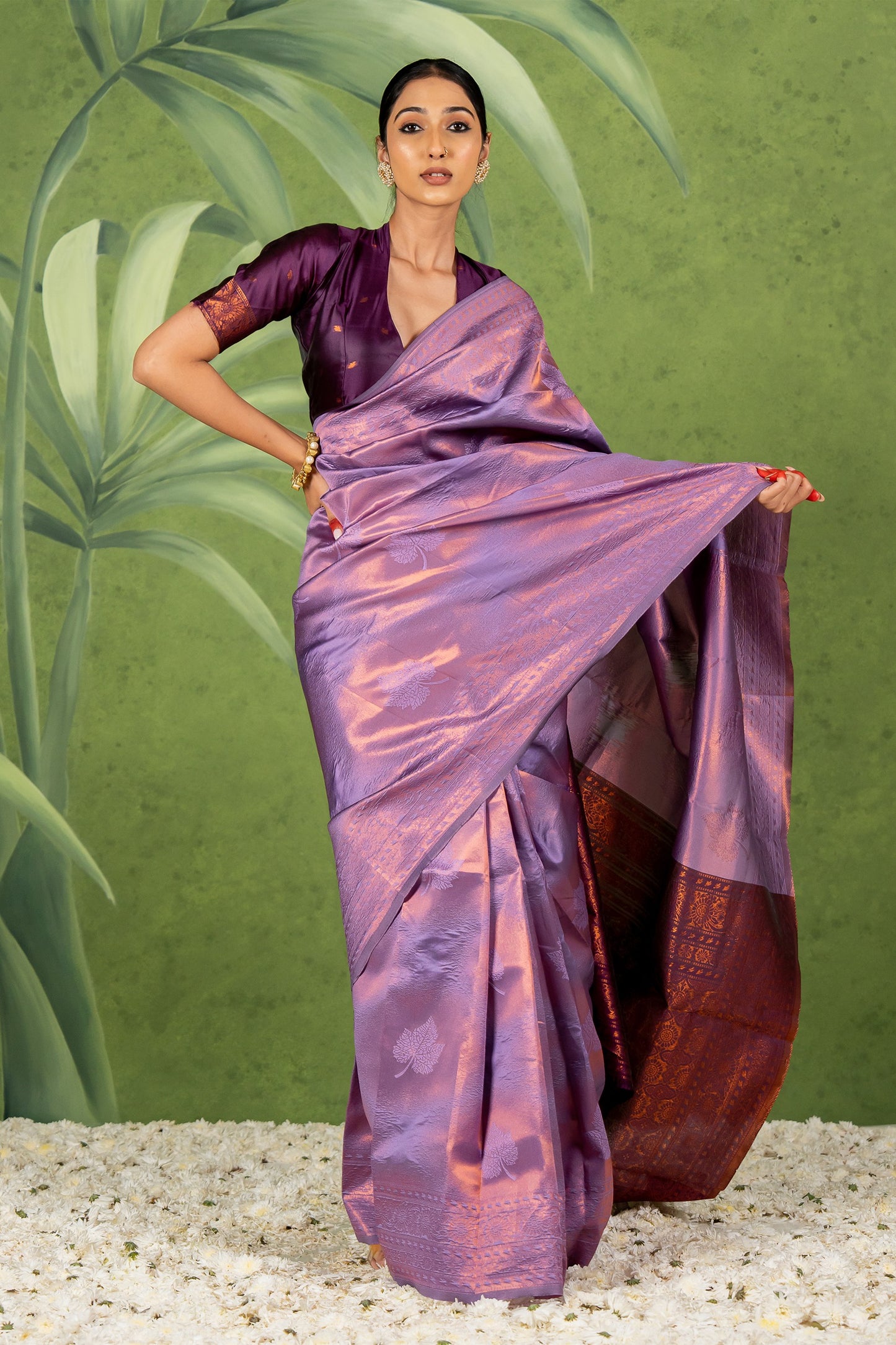 Copper Zari Woven Design Silk Blend Saree