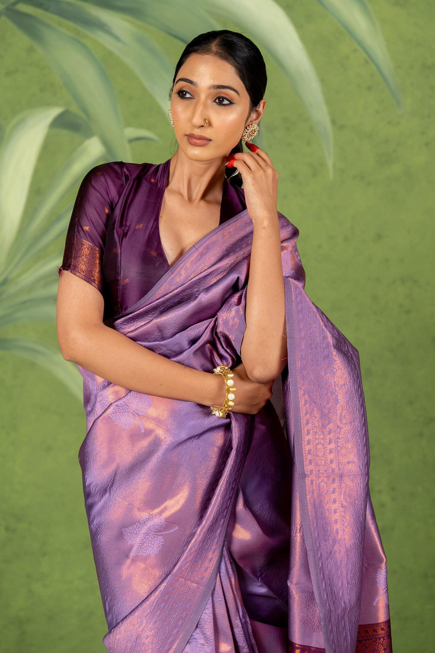 Copper Zari Woven Design Silk Blend Saree