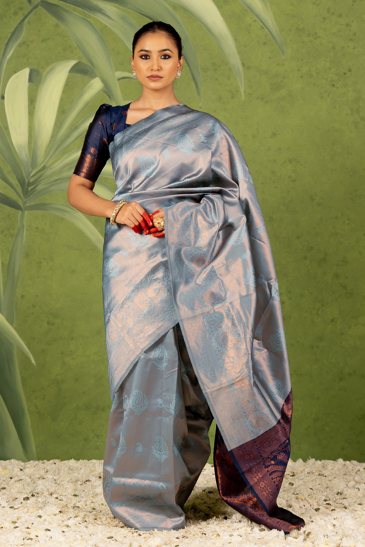 Copper Zari Woven Design Silk Blend Saree