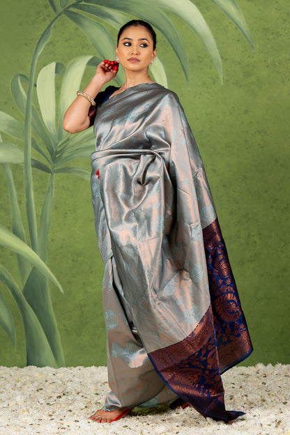 Copper Zari Woven Design Silk Blend Saree