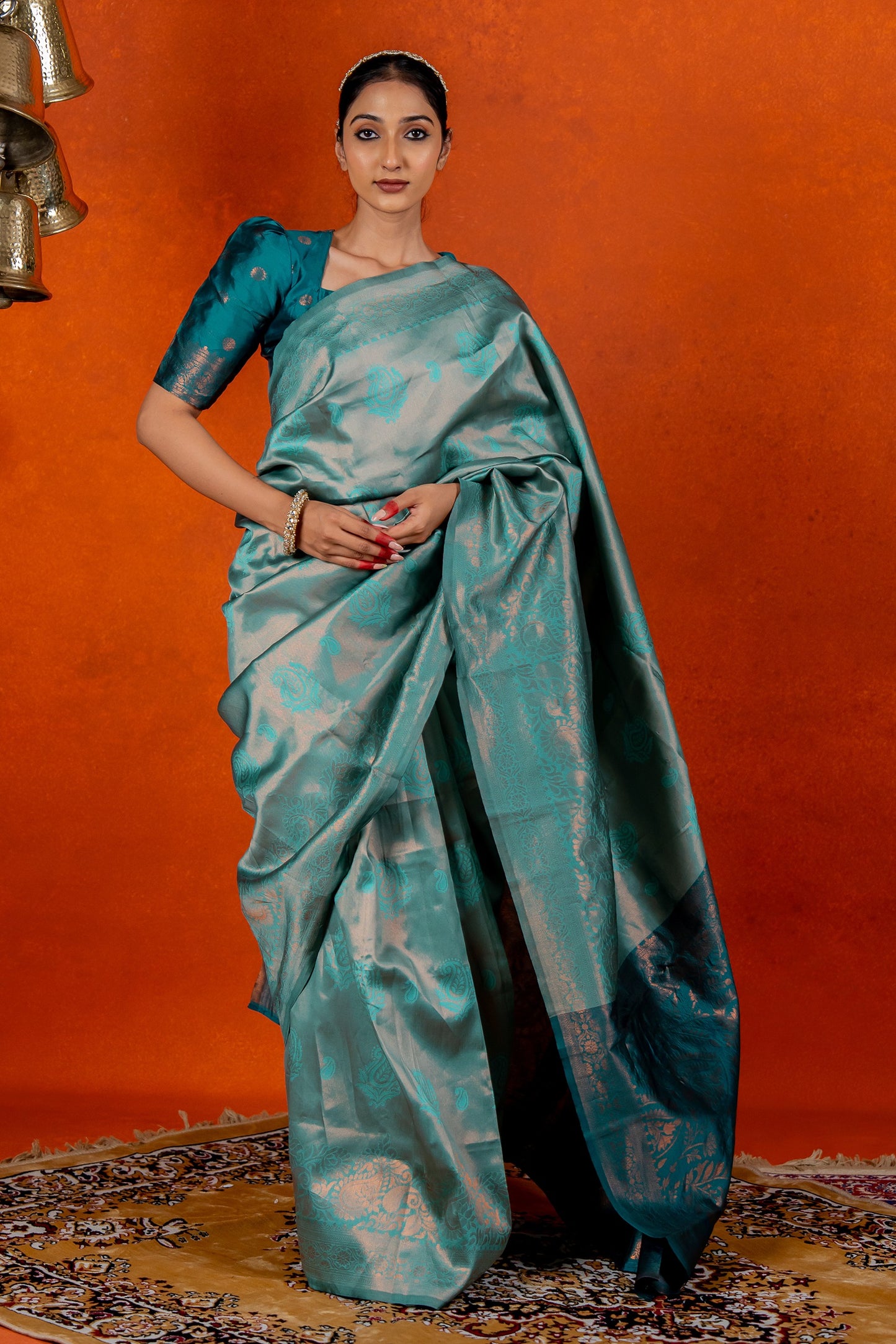 Copper Zari Woven Design Silk Blend Saree