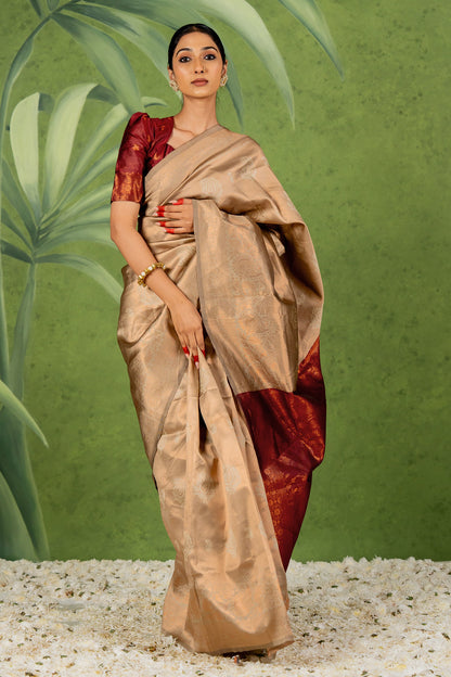 Copper Zari Woven Design Silk Blend Saree