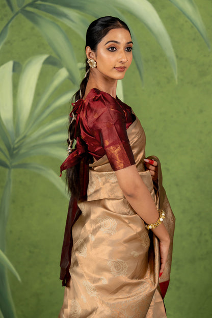 Copper Zari Woven Design Silk Blend Saree