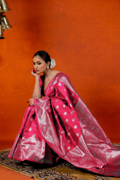 Silver Zari Woven Silk Blend Saree