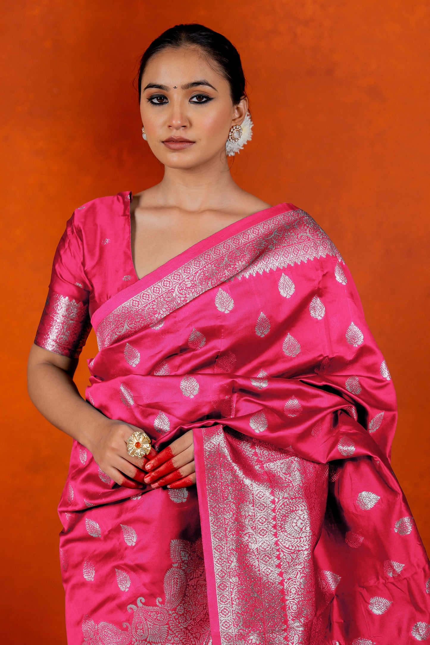 Silver Zari Woven Silk Blend Saree