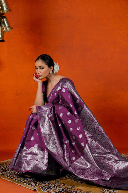 Silver Zari Woven Silk Blend Saree