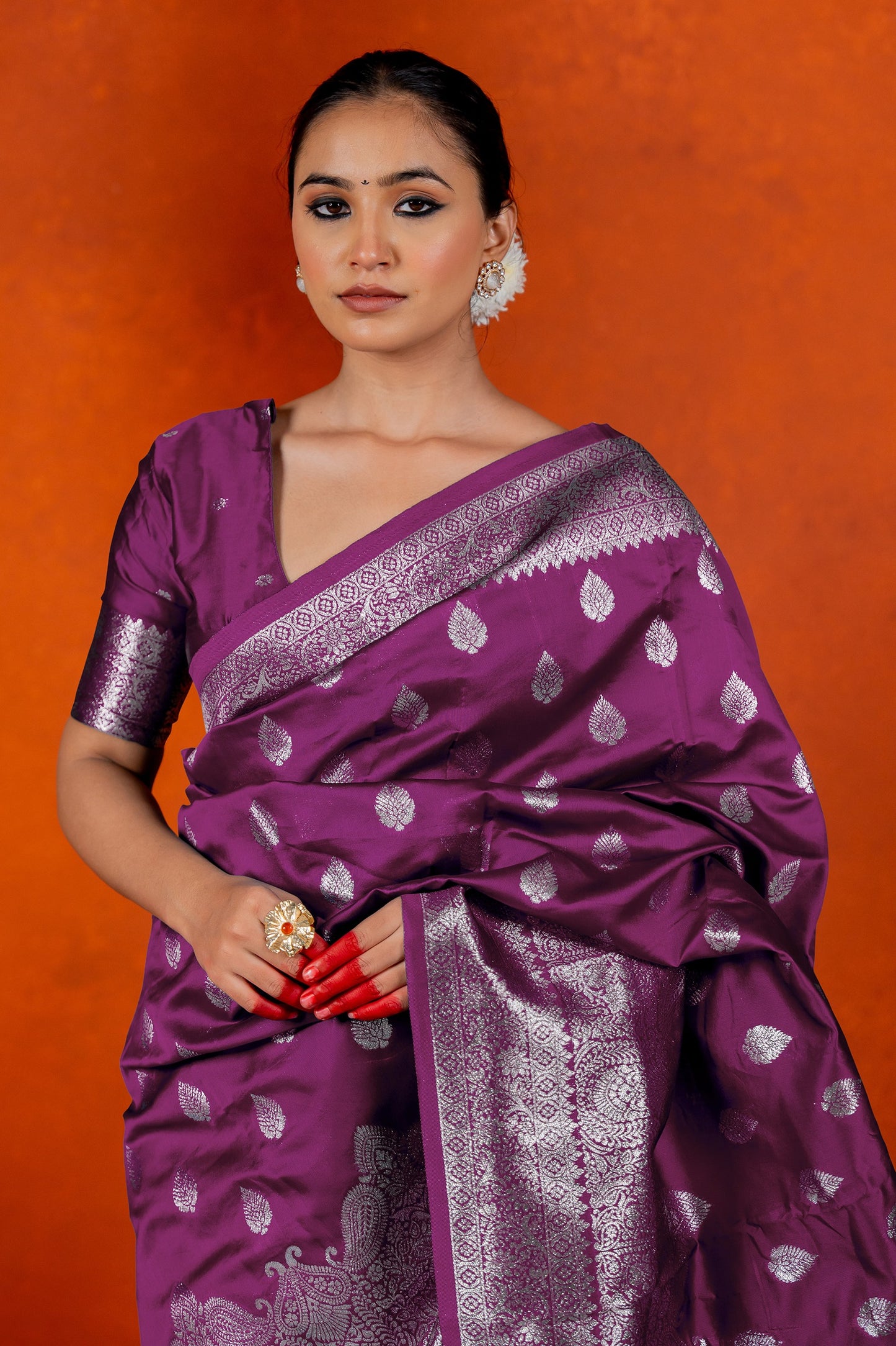 Silver Zari Woven Silk Blend Saree