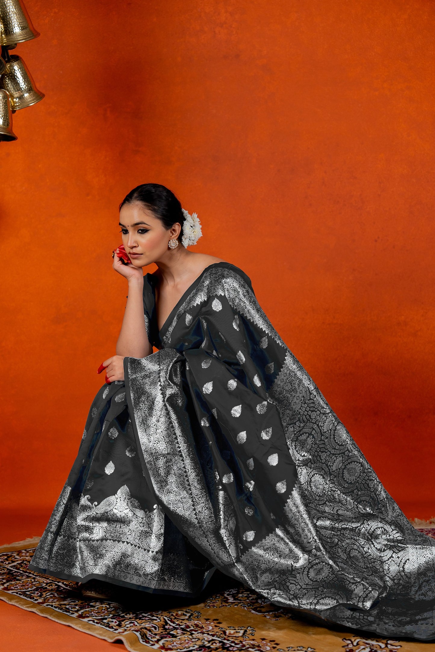 Silver Zari Woven Silk Blend Saree