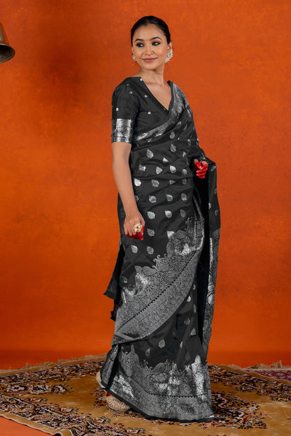 Silver Zari Woven Silk Blend Saree