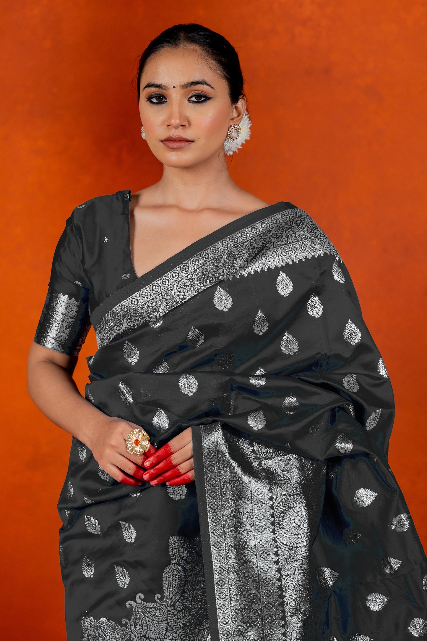 Silver Zari Woven Silk Blend Saree