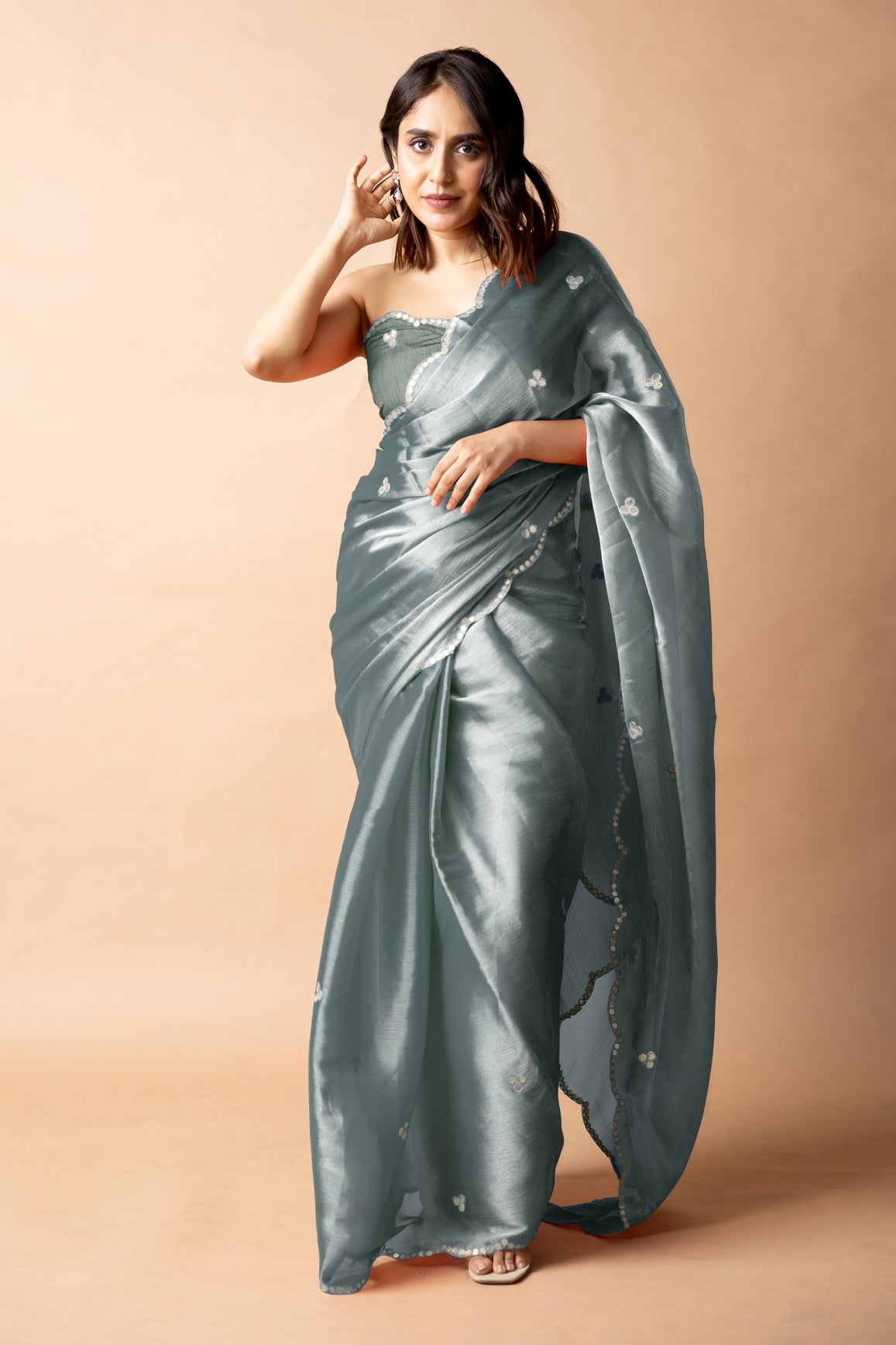 Trendy Mirror Work Jimmy Choo (Organza) Saree