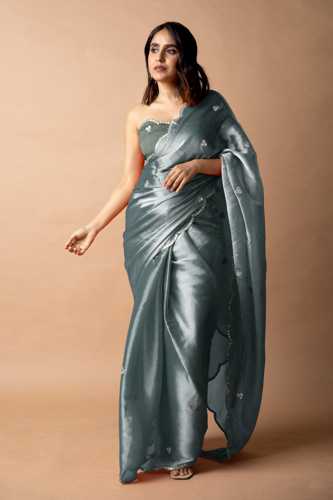 Trendy Mirror Work Jimmy Choo (Organza) Saree