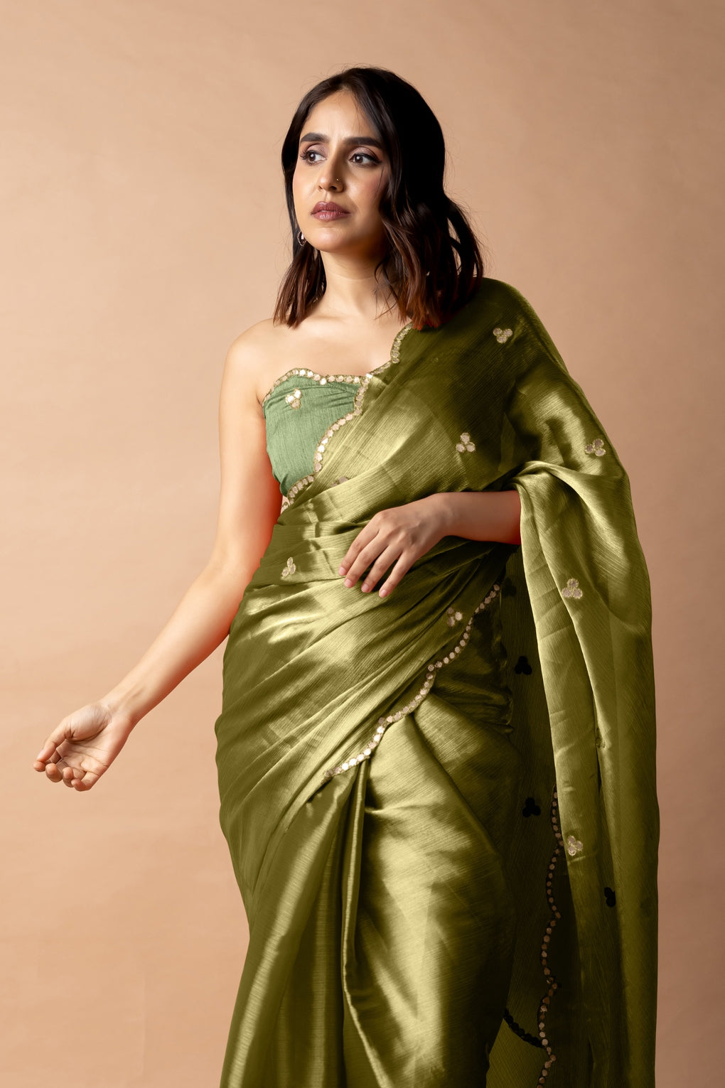 Trendy Mirror Work Jimmy Choo (Organza) Saree