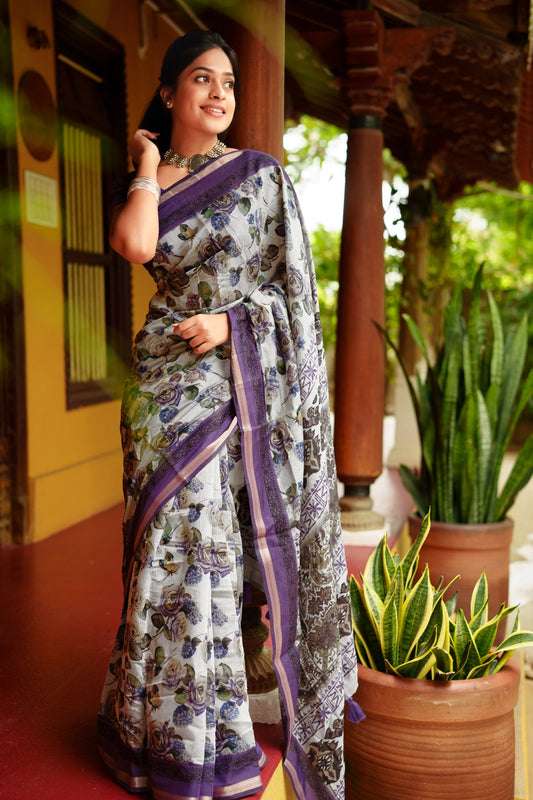 Latest Floral Printed Viscose Rayon Saree