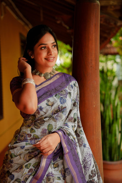 Latest Floral Printed Viscose Rayon Saree