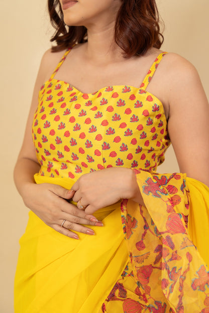 Contemporary Frill Ruffle Floral Printed Georgette Ready-to-wear Saree