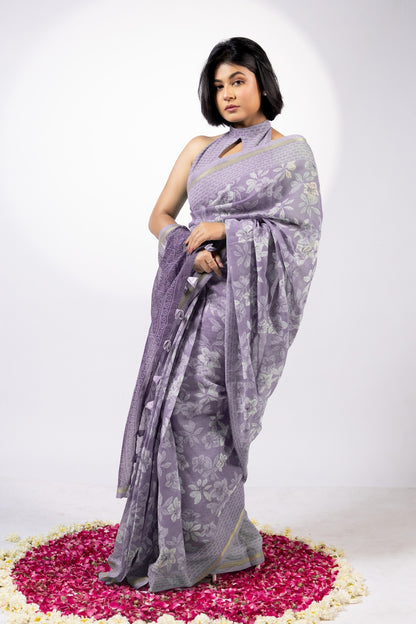 Beautiful Floral Printed Cotton Blend Saree
