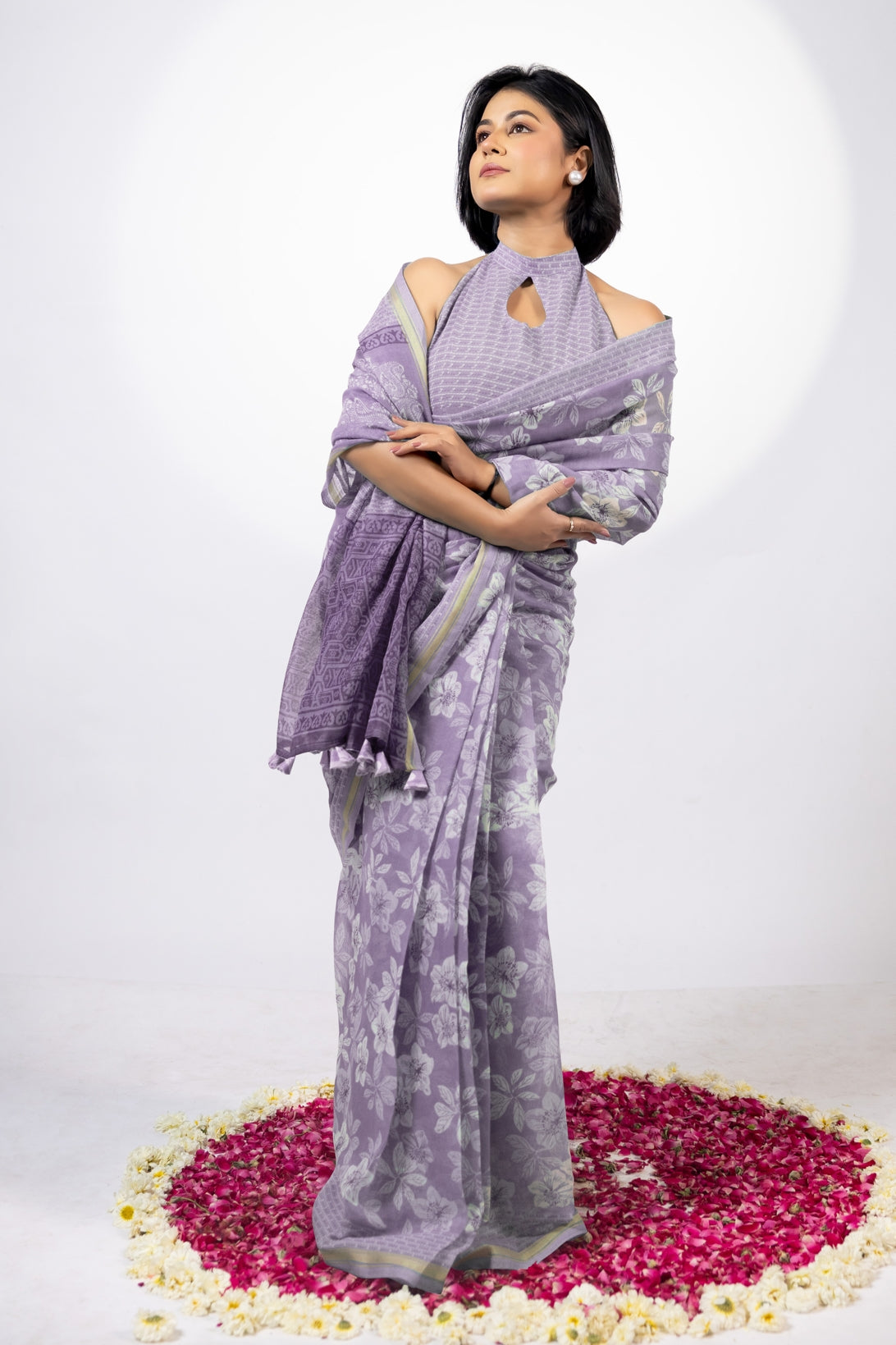 Beautiful Floral Printed Cotton Blend Saree