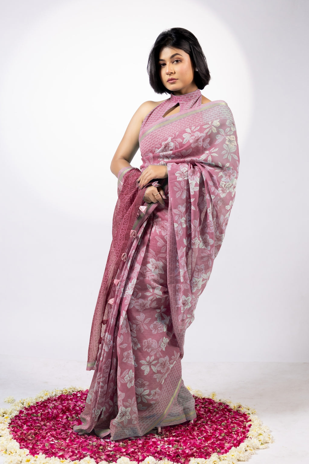 Beautiful Floral Printed Cotton Blend Saree