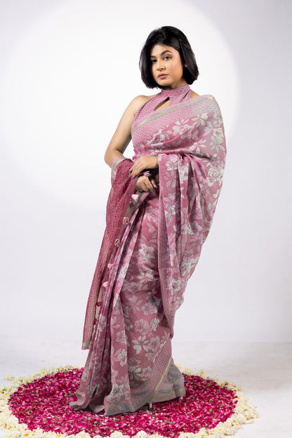 Beautiful Floral Printed Cotton Blend Saree