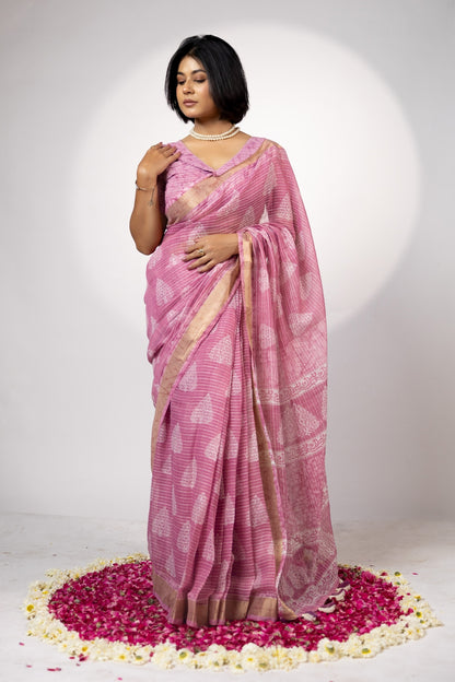 Trendy Block Printed Cotton Blend Saree