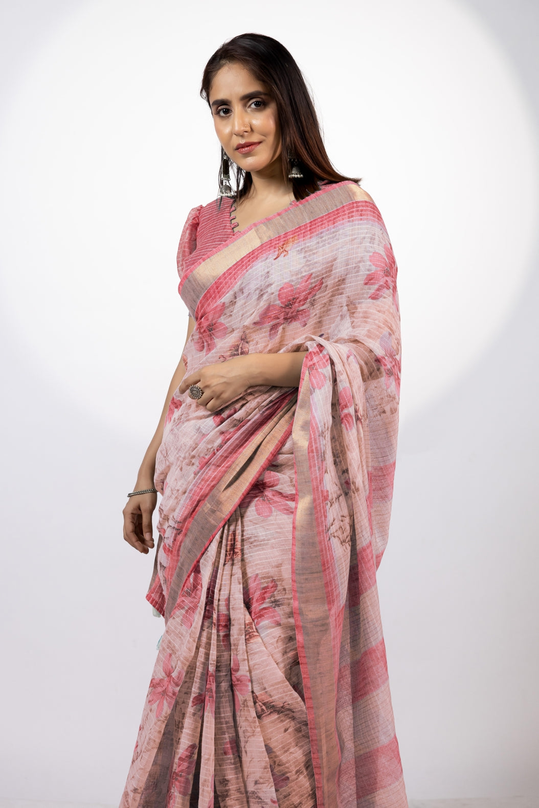 Tropical Floral Printed Cotton Blend Saree