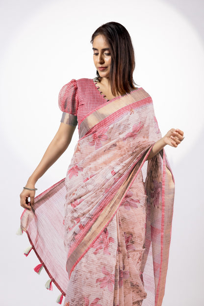 Tropical Floral Printed Cotton Blend Saree