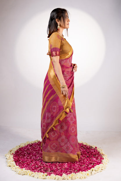 New Fancy Ajrakh Printed Cotton Blend Saree