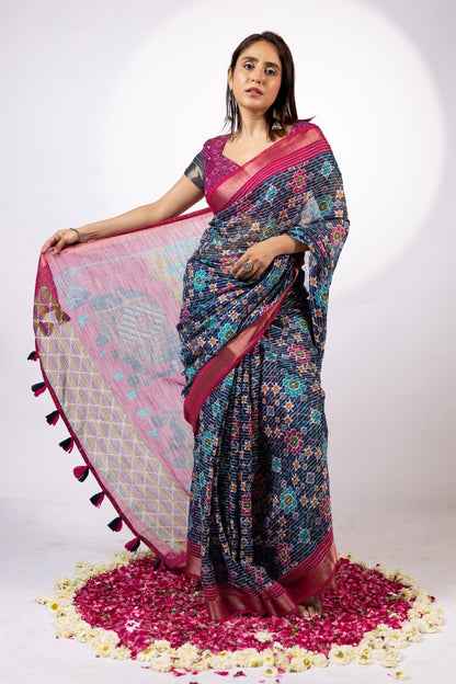 Beautiful Aztec Printed Cotton Blend Saree