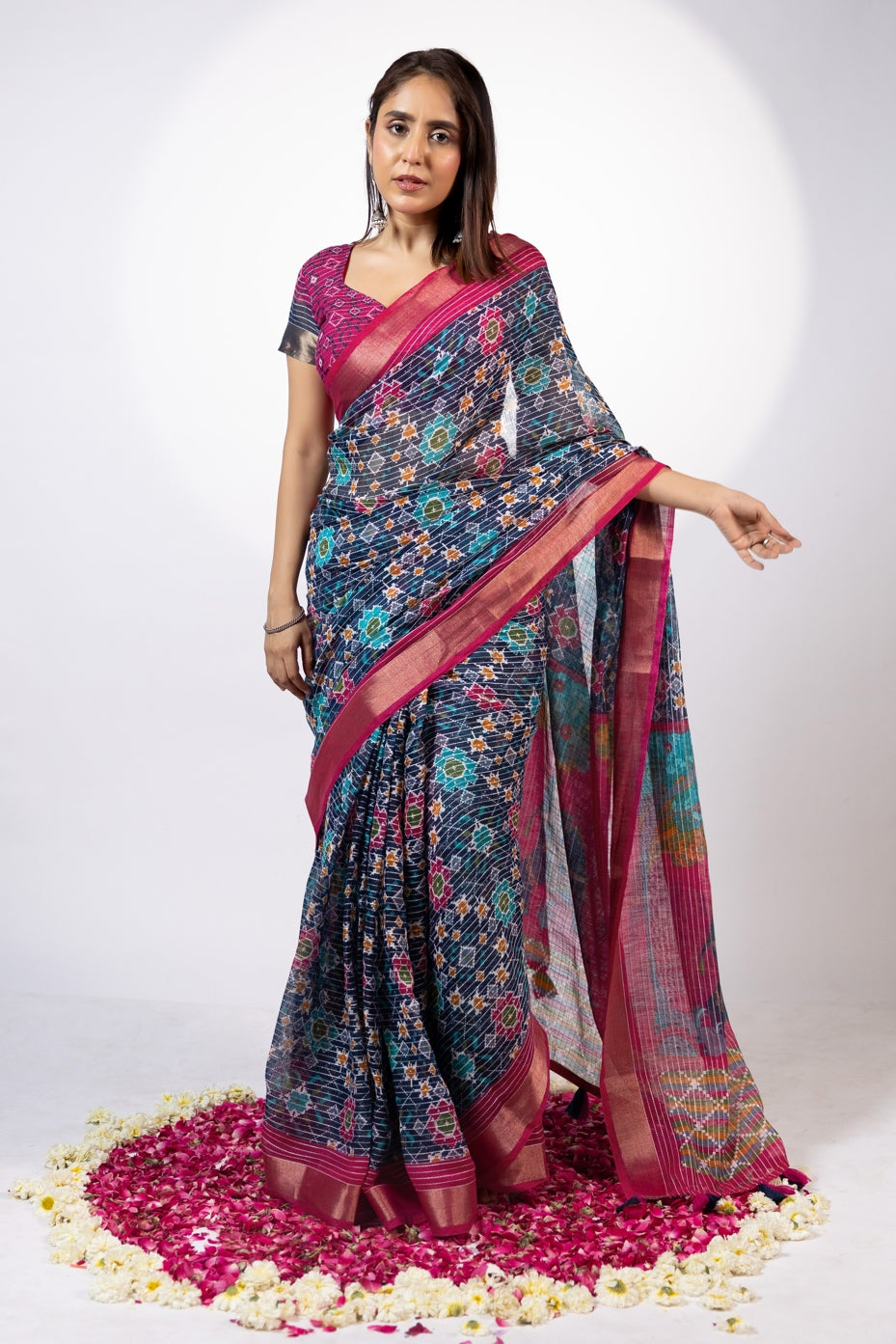 Beautiful Aztec Printed Cotton Blend Saree