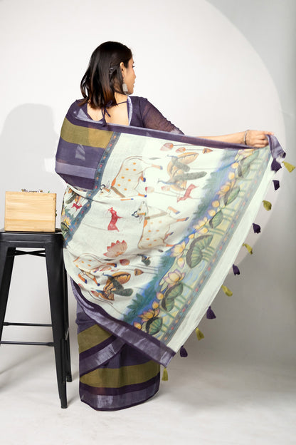Beautiful Madhubani Printed Cotton Blend Saree