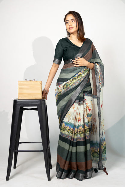 Beautiful Madhubani Printed Cotton Blend Saree